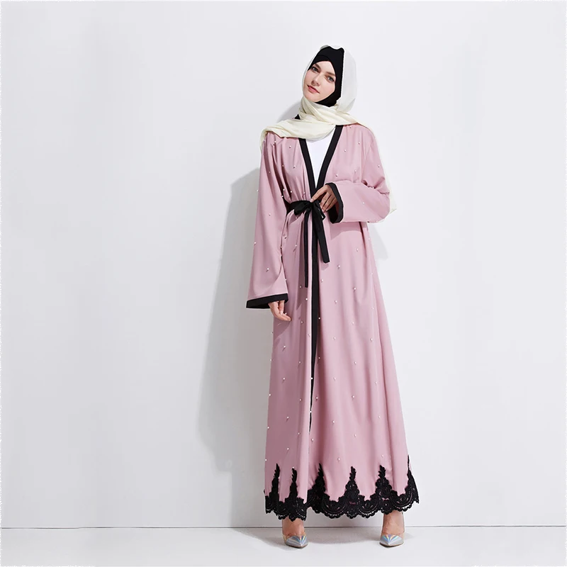 

Модные мусульманские кружевные длинные платья с жемчужинами, кардиган, кимоно, длинное платье, туника, Jubah, Ближний Восток, Рамадан, мусульма...