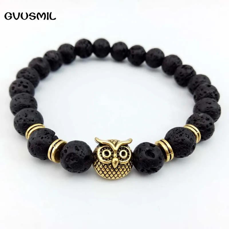 GVUSMIL новый дизайн сова браслет с 8 мм натуральный тигровый глаз lava матовый