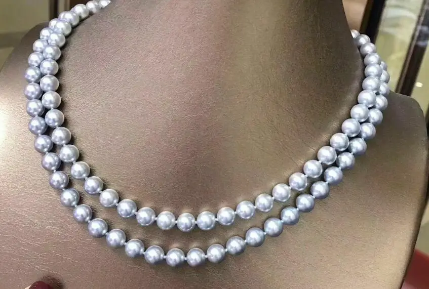 Серое жемчужное ожерелье с двойной нитью AAA 8-9 мм 18 &quot-20&quot | Украшения и