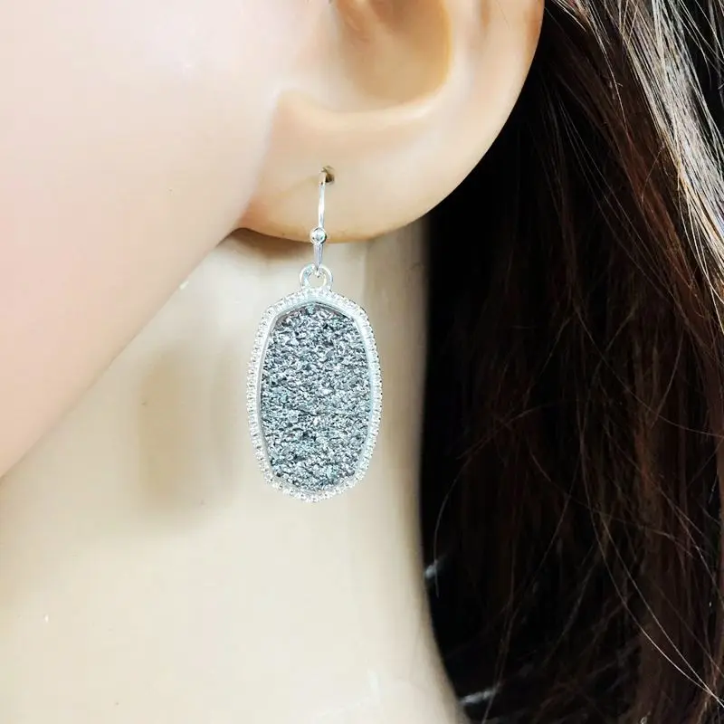 Grey YJX030 6 пара Красочные Druzy камень мини Drusy овальные серьги потрясающие Chic себе Мини Jewelry осень новое поступление - Окраска металла: Grey