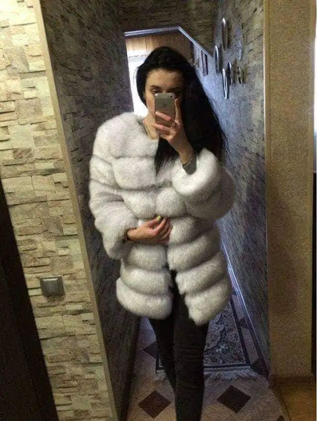 BINYUXD искусственный мех Заводская шуба из искусственного лисьего меха женская зимняя теплая шуба с длинным рукавом из искусственного меха пальто Женская куртка из искусственного меха - Цвет: Белый