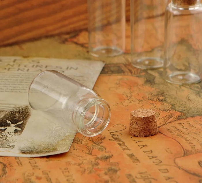 Маленький прозрачный пустой стеклянный флакон с пробковой пробкой 1 шт. 40 мм 50 60 70