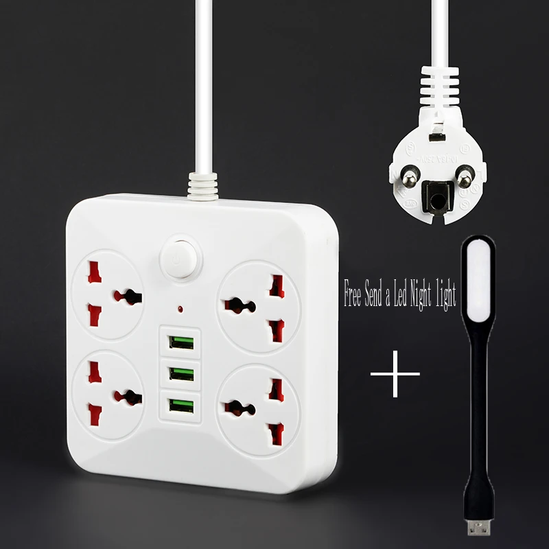 Смарт-USB-разъем EU штепсель 4 Выход 3 порта USB-зарядное устройство-Сетевой шнур 2M Настенный адаптер зарядного устройства Для телефона