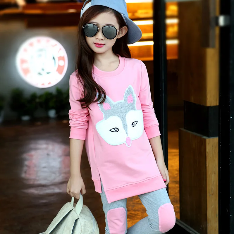 

Girls Clothing Sets 2021 Spring Autumn Girls Sport Suit Cotton Cartoon Sweatshirt+Pants 2PCS Girls Clothes Set 4 6 8 10 12 Years