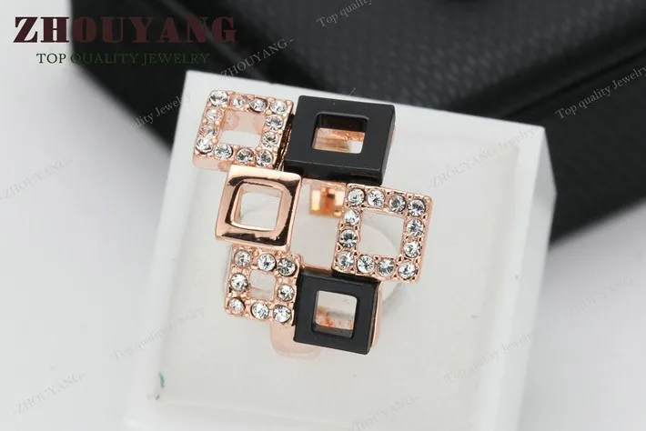 ZHOUYANG высокое качество ZYR091 модное геометрическое кольцо розовое золото цвет Австрийские кристаллы полный размер