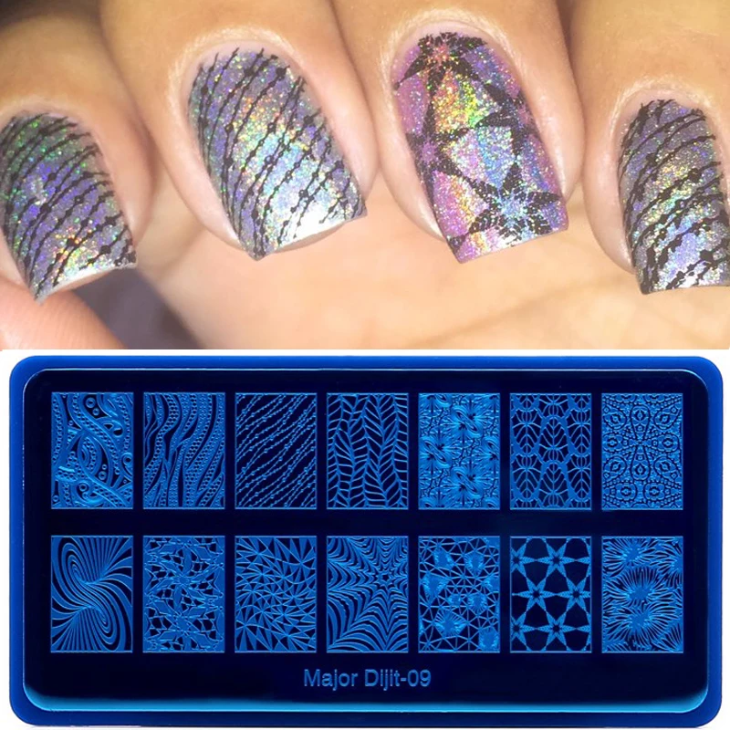 Major Dijit пластины для стемпинга ногтей черного цвета с цветочками вечеринок