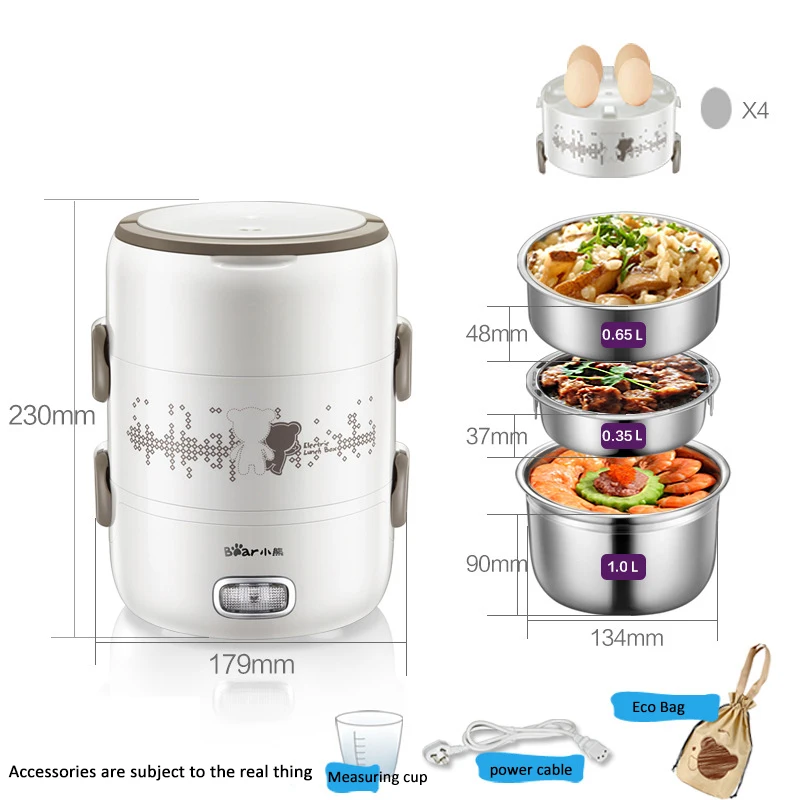 2L Многофункциональный электро ланч бокс трехслойный вкладыш из нержавеющей