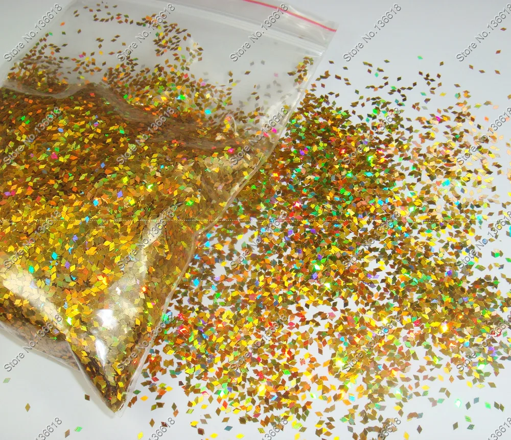 

50gram-1mm Holographic Laser Gold Color Glitter Diamond(rhombus) Paillette Spangle Shape for Nail Art Decoration&Glitter Craft