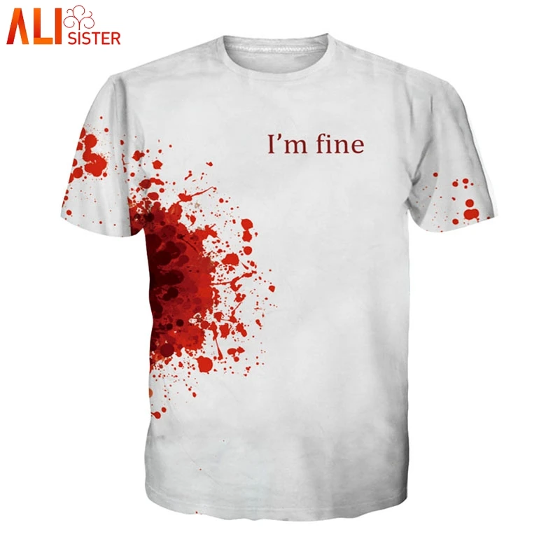

Alisister Plus Size Blood Hoodies Sweatshirts Women Men I'M FINE Letter Print Jacket Halloween Hoodie Jumper Tracksuit Pullover