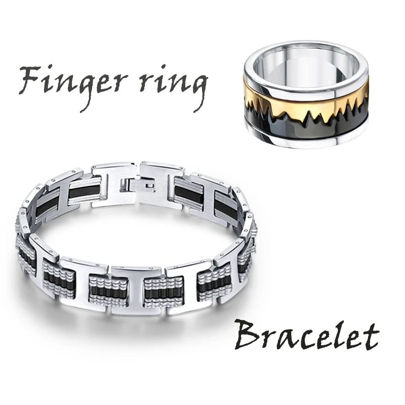 Stainless Steel bracelet Overlord Thick Chunky Bicycle Motorcycle Chain Men Finger Band Ring for Man Set | Украшения и аксессуары