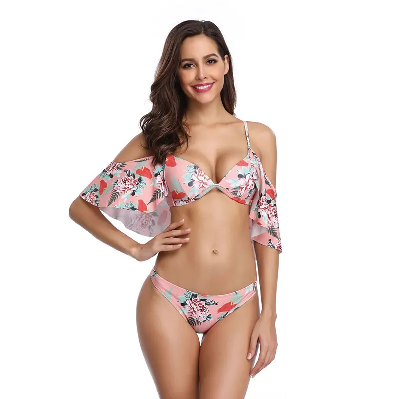 2019 новый сексуальный повязки Бикини рюшами женский купальный костюм с принтом