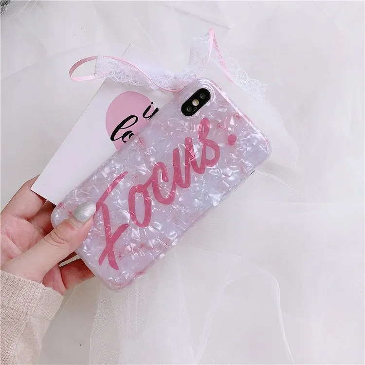 Wixcen Korea Pink Crystal Shell Phone Case English Letter Soft Tpu for Iphone 7 7plus 6 6s 8 Plus X Glitter Back Cover |