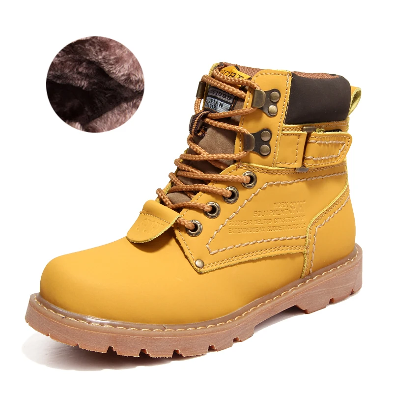 Мужские ботинки высококачественные теплые зимние на меху Рабочая кожаная обувь