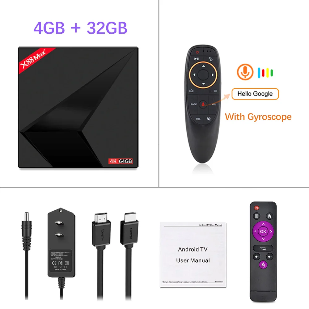 4G 32G G10 Wireless Android 9,0 ТВ приставка 4 Гб 64 Гб X88 Max+ RK3318 четырехъядерный 64 бит Cortex-A53 100 м двойной Wifi BT4.0 H.265 4K медиаплеер Смарт ТВ приставка - Цвет: 4G 32G G10 Wireless