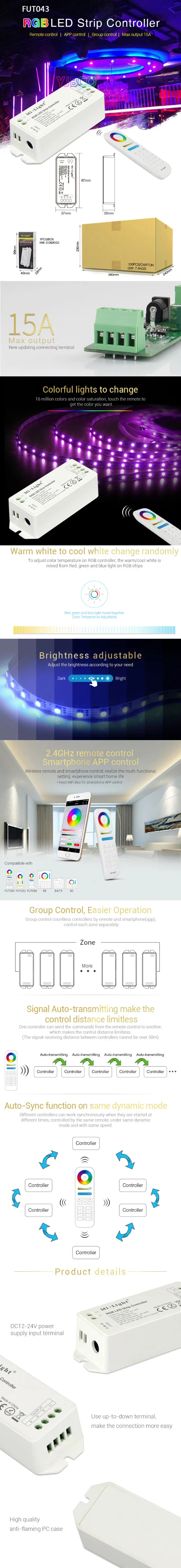 Miboxer RGB/RGBW/RGB+ CCT контроллер светодиодной ленты DC12V~ 24 V; 2,4G беспроводной смарт-пульт дистанционного управления