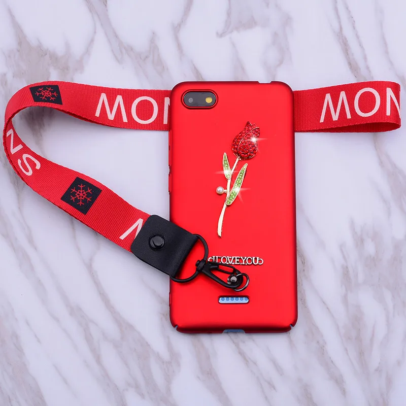 phone case for xiaomi 6 5s plus Protective Matte light DIY rose Lanyard Cover MI 5C 5 8 9 SE LITE play redmi 5a pro prime |