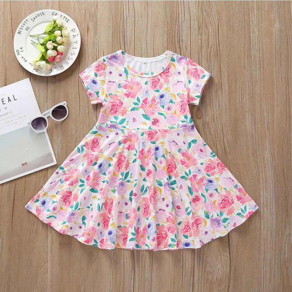 Детское Хлопковое платье с цветочным принтом на лето | Детская одежда и обувь