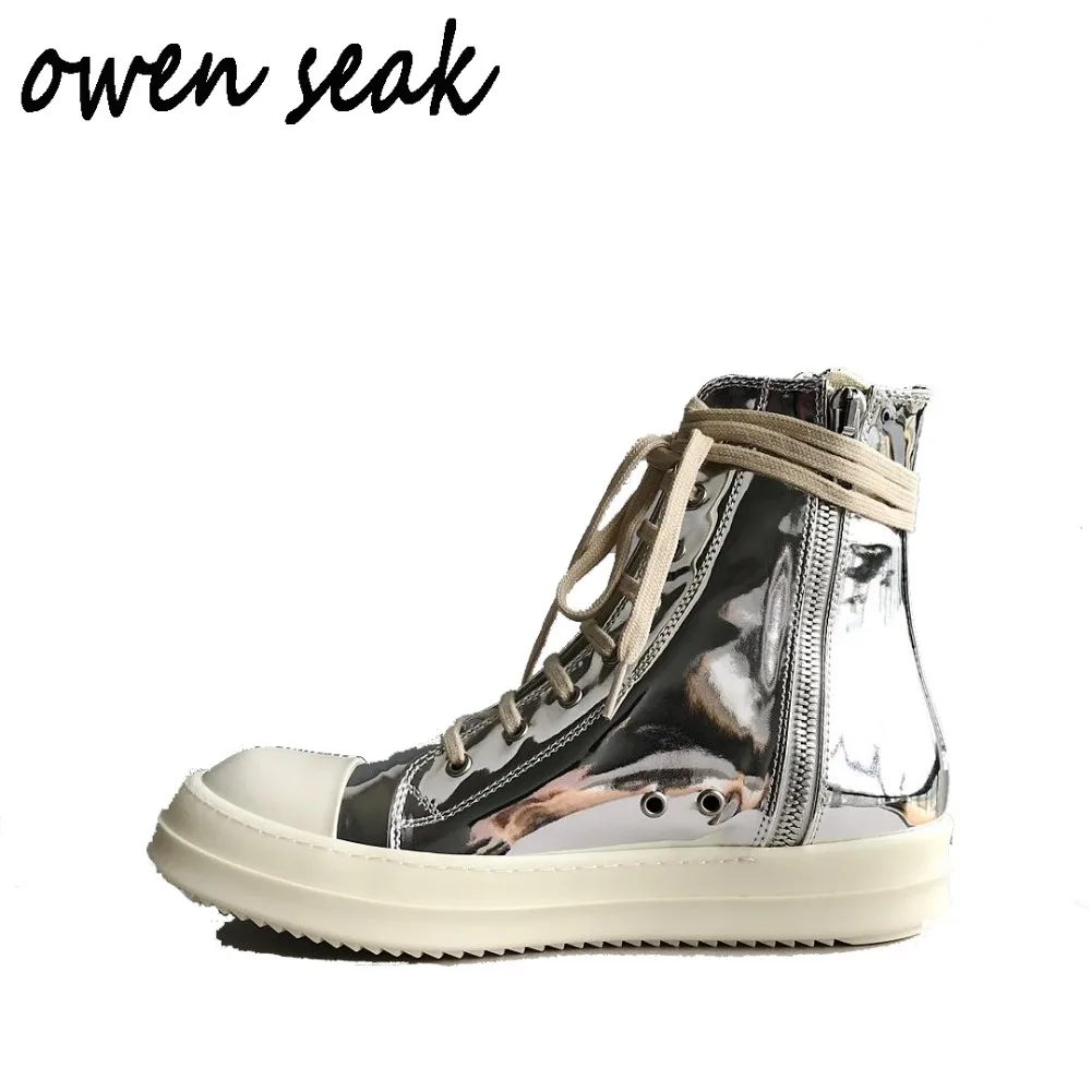 19ss Owen Seak/Мужская парусиновая обувь; высокие ботильоны на шнуровке; роскошные кроссовки; ботинки; Повседневная Брендовая обувь на плоской подошве на молнии; Цвет Черный; большие размеры