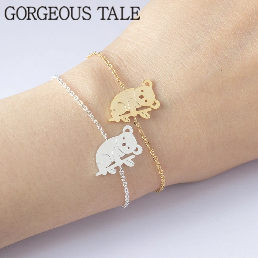 GORGEOUS TALE Animal Jewelry Cute Tiny Koala Bracelet For Women Men Charm Stainless Steel Gold Silver Color Wedding Accessories|bracelets for|wedding