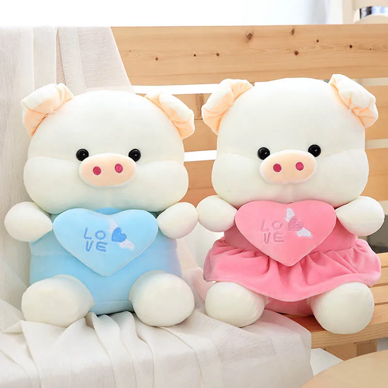 2018 35cm Embrace a heart Pink Blue Pig Plush Doll in dress Stuffed Toy Soft Lovely Birthday Gift for children | Игрушки и хобби