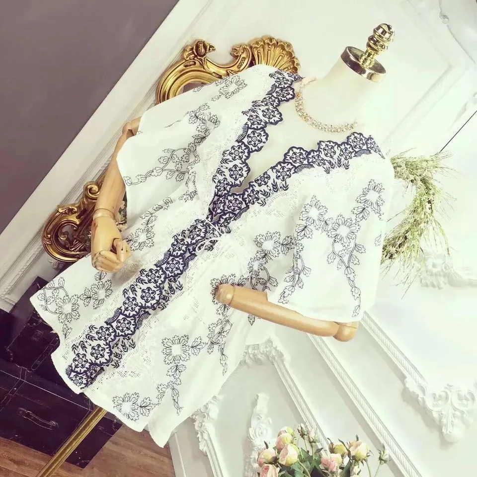 Новая темно-синяя Двусторонняя симметричная хлопковая ажурная кружевная ткань с вышивкой приятная на ощупь мягкая летняя одежда ширина 130 см RS10