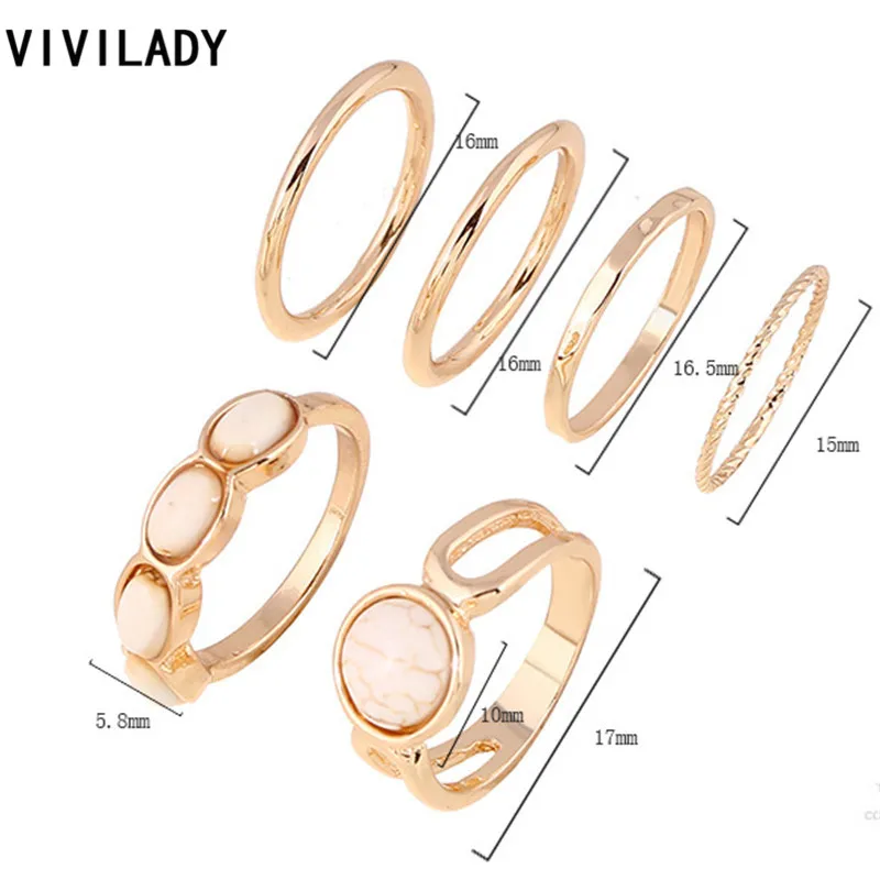 VIVILADY Bohemian 6pcs Boho Natural Blue Stones Steampunk Finger Midi Knuckle Ring Sets Anel Accessory Women Girl Birthday Gifts | Украшения