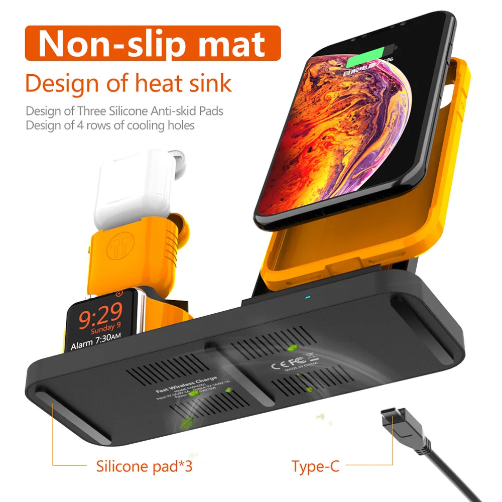 Беспроводное зарядное устройство FDGAO Qi для iPhone X 8 XR XS Max Apple Watch 4 3 2 10 Вт Быстрая