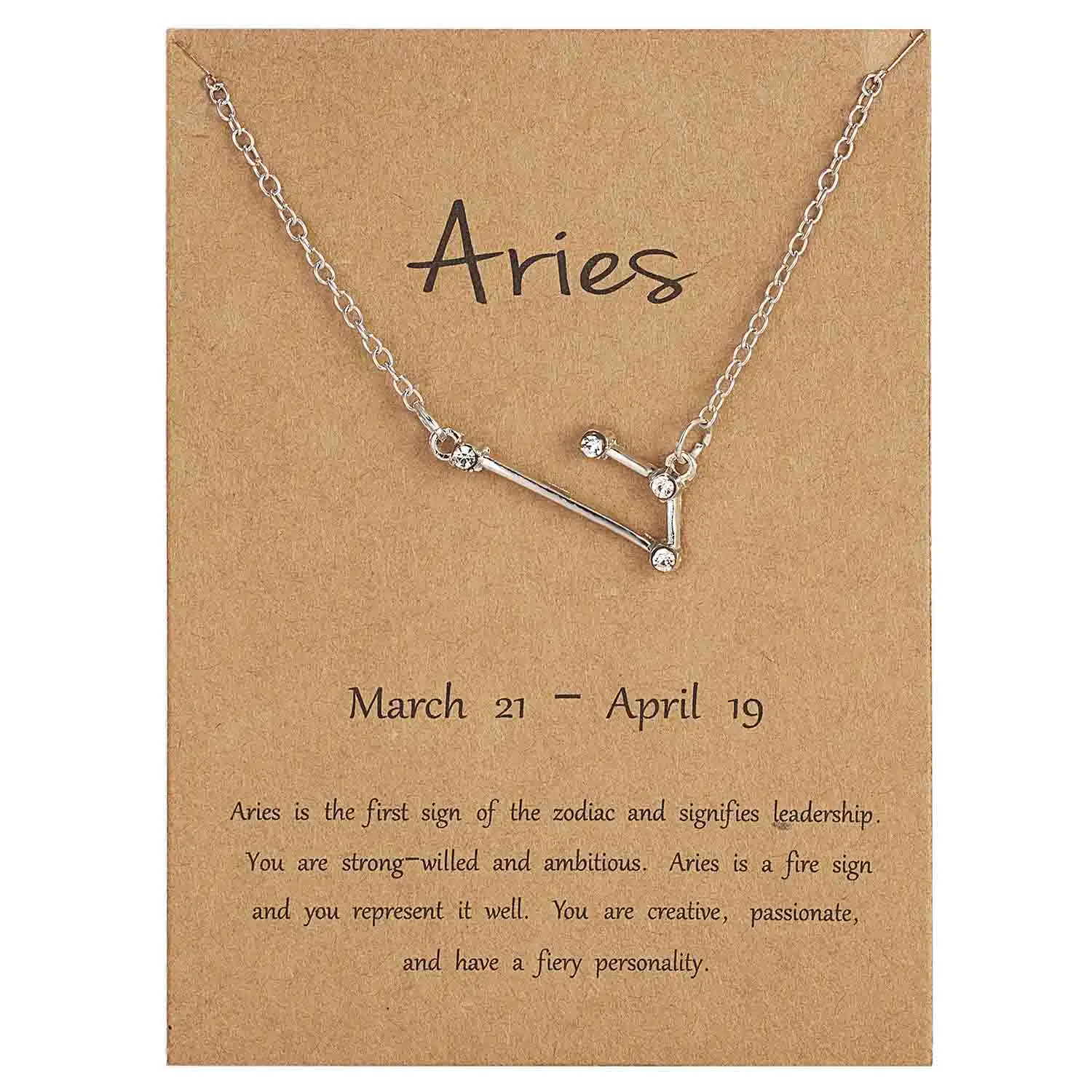 Aries 12 Созвездие серебряное ожерелье с карточкой Знак зодиака Стразы подарок на день рождения ожерелье с изображением Галактики для женщин созвездие ожерелье - Окраска металла: Aries