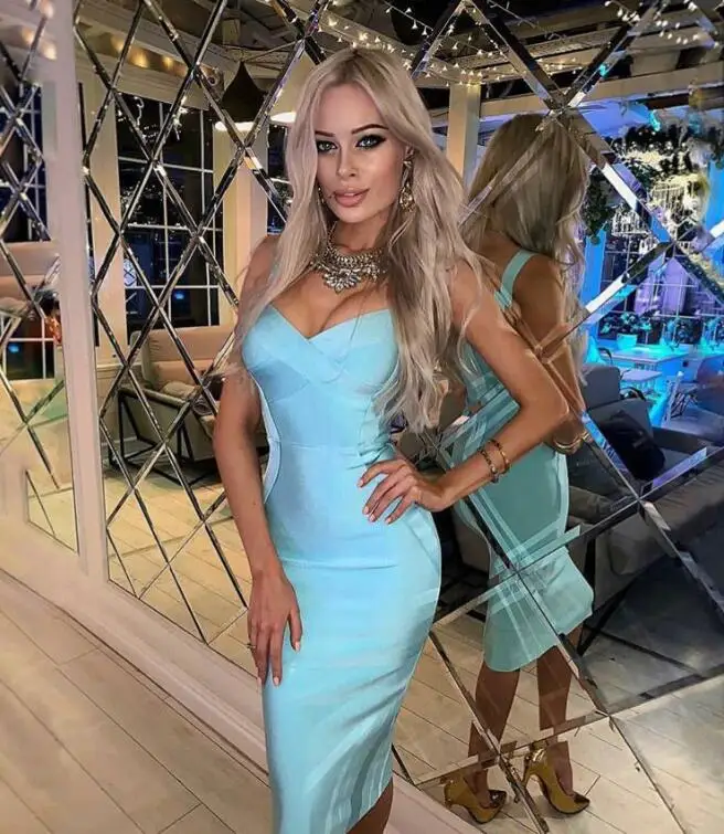 Модное женское Бандажное вечернее платье сексуальное на тонких бретелях модель