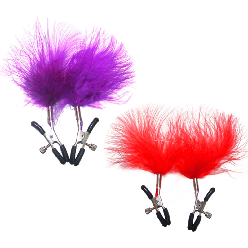 2019 зажим для сосков с перьями Сексуальные Металлические зажимы флирта БДСМ игры