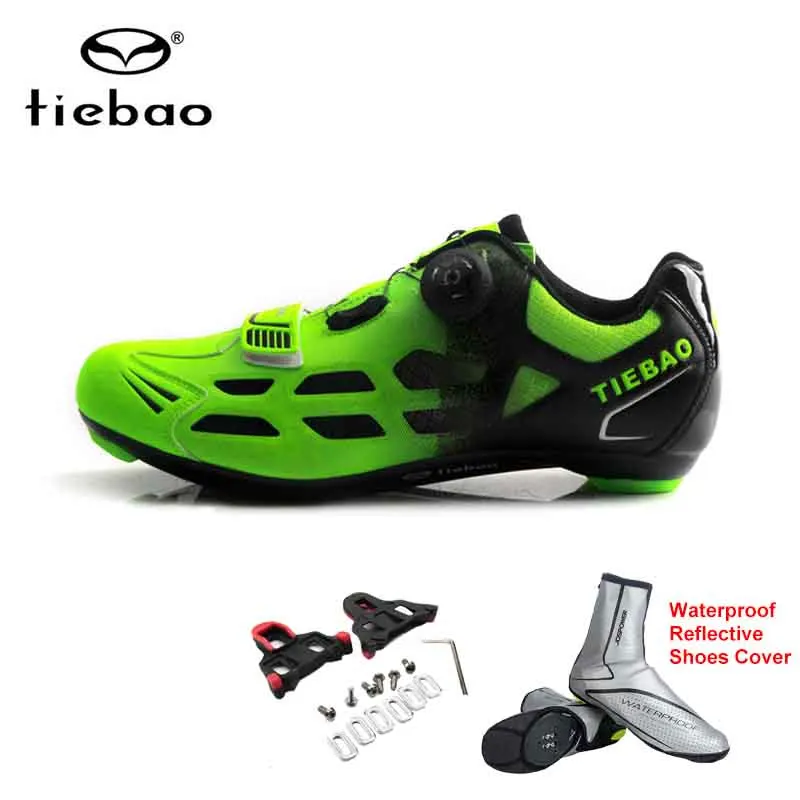 green cover cleats Tiebao/Мужская и женская обувь для велоспорта; обувь для шоссейного велосипеда; дышащая обувь для езды на велосипеде; кроссовки; спортивная обувь - Цвет: green cover cleats