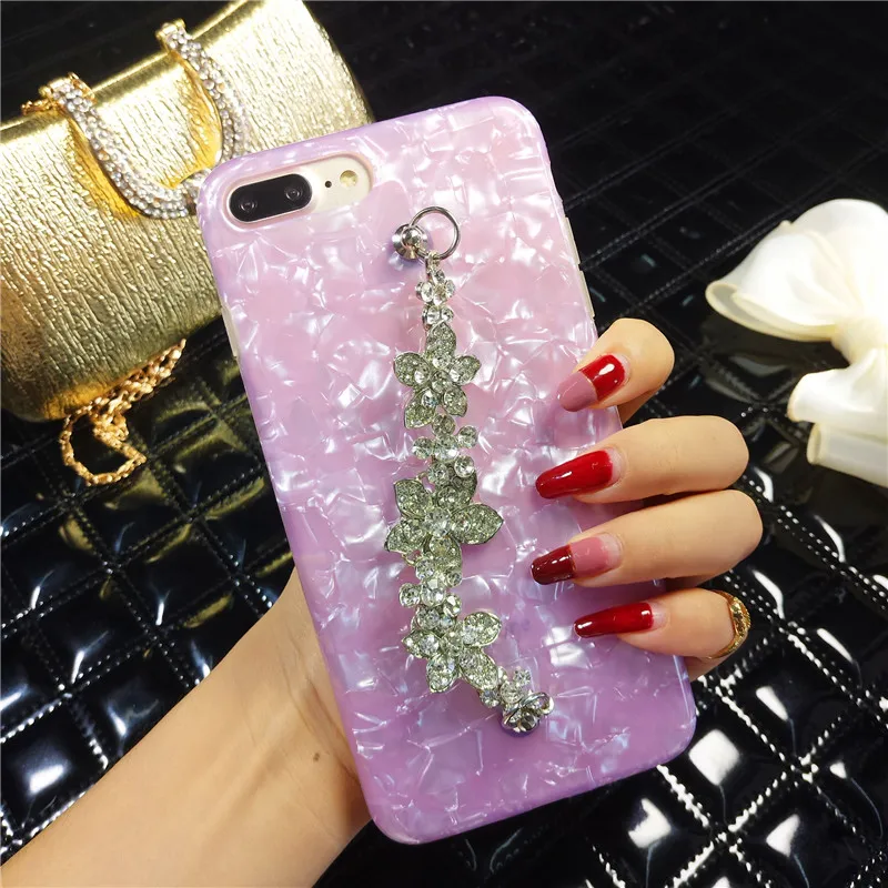LaMaDiaa Bling Star черный блестящий чехол для телефона цветочный чехол с браслетом Для iPhone Xs Max 7 8 Plus 6s 6plus Чехол Мягкий ТПУ чехол
