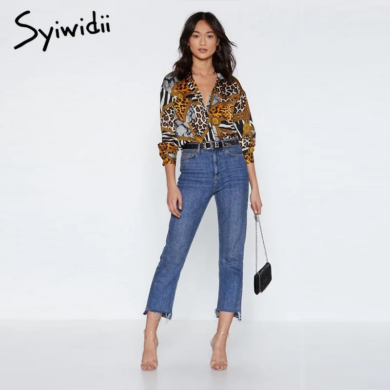 Harajuku Leopard Print Blouse Women 2019 Spring Summer Yellow Shirts Long Sleeve for Work School Sexy Fashion Tops |