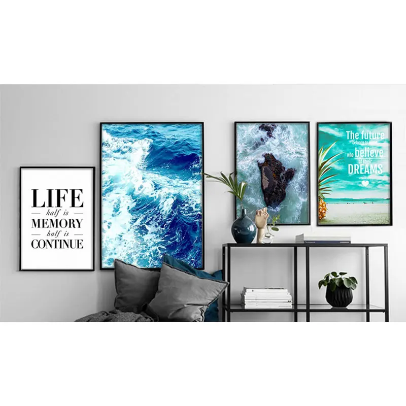 Blue Sea And Inspiring Quotes Canvas Art Painting Poster Modern Minimalist Wall Oil Picture For Living Room Home Decor No Frame | Дом и сад