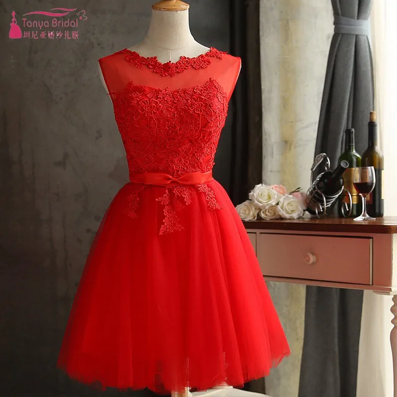 Vestidos de graduacion платье для 8-го класса красное короткое Кружевное с аппликацией