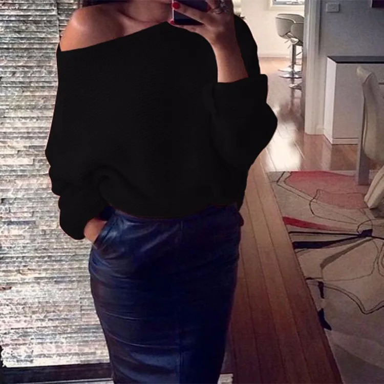 BYUAN High Street Autumn Women Knitted Sweater Batwing Sleeve Fashion Slash Neck Sexy Off Shoulder Ladies Sweaters | Женская одежда