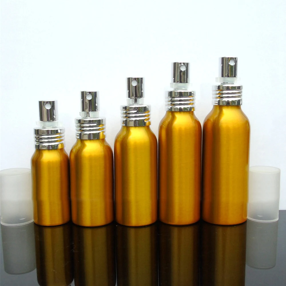 

1-2pcs 30/50/60/80/100 ml Aluminum gold empty spray bottle Fine Mist Refill cosmetic spray jar Sample travel subpackage bottles