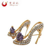caizi new crystal shoes brooches female hign heels enamel pin purple heart brooches for women wedding dress party jewelry gifts