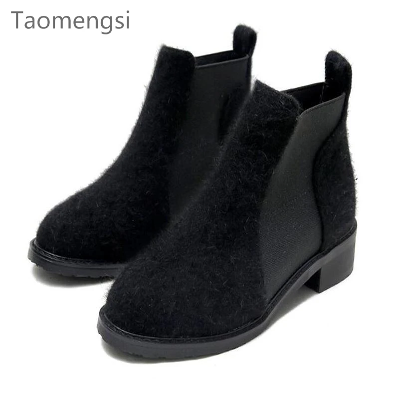 Taomengsi/Новые ботинки с велюровой вышивкой женские Челси на толстом низком каблуке