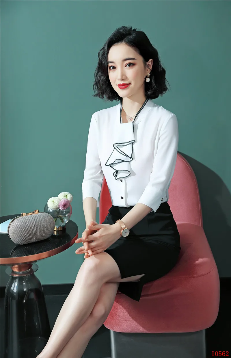 Модные женские белые блузки и рубашки с коротким рукавом 2 шт. комплекты юбочкой