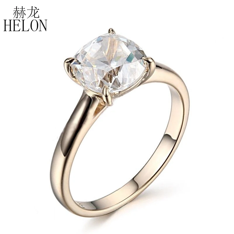 HELON 2ct Moissanites кольцо твердого 10K желтого золота Круглые 8 мм VVS/F-G Тесты положительный выращенные лабораторно кольцо с алмазом Moissanites Обручение кольцо