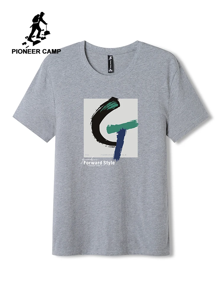 Мужская хлопковая футболка Pioneer Camp серая/белая свободная с коротким рукавом и