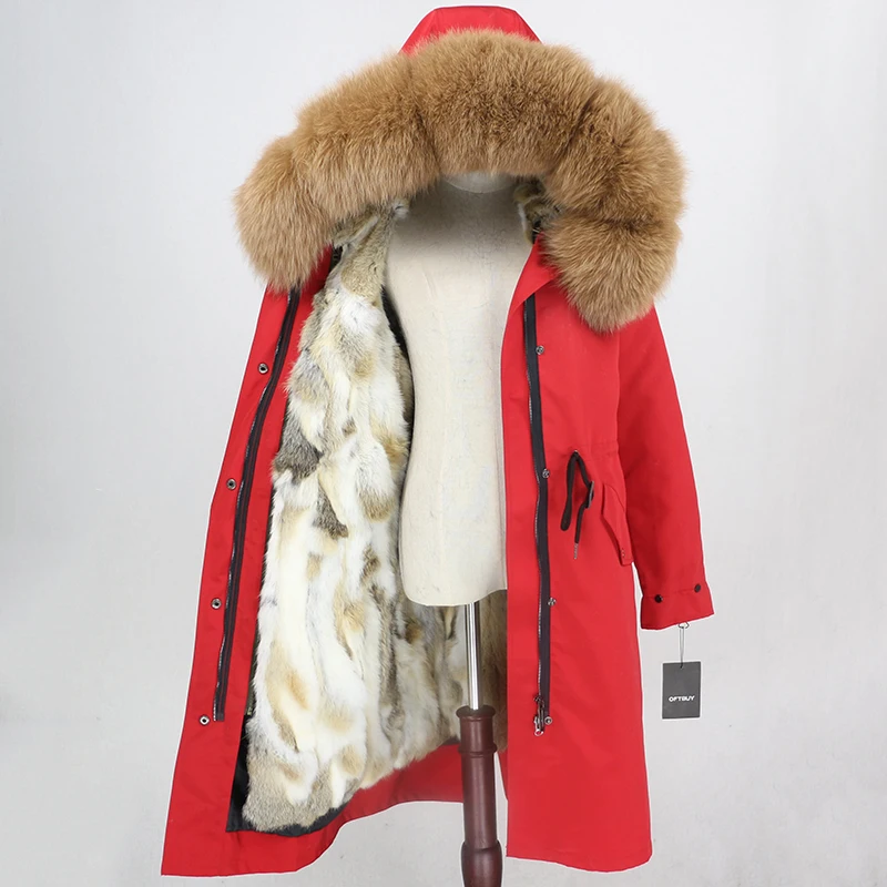 red camel OFTBUY, водонепроницаемая верхняя одежда, парка, зимняя куртка, Женское пальто с натуральным мехом, Воротник из меха серебристой лисы, капюшон, натуральный мех кролика, подкладка, теплая - Цвет: red camel