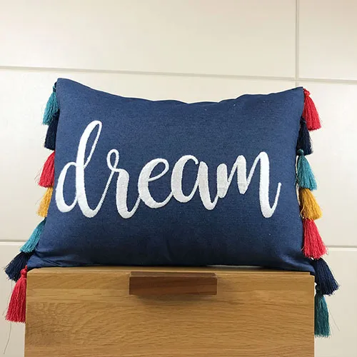 Dream Чехол для подушки в стиле бохо, голубой, бежевый, с вышивкой, чехол для подушки с кисточками, для дивана, дивана, кровати, прямоугольной формы, для дома, декоративный, 35x45 см - Цвет: Dream