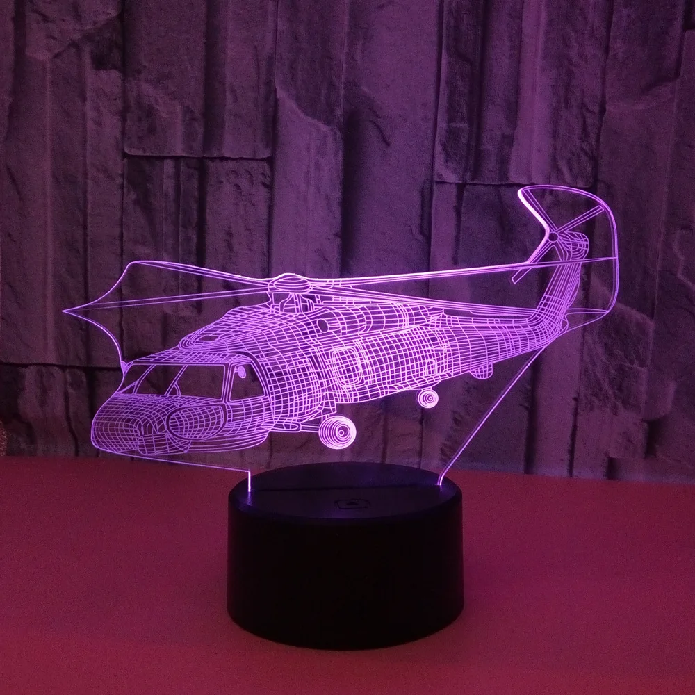 3D вертолет акриловая настольная лампа 7 видов цветов светодиодный сенсорный