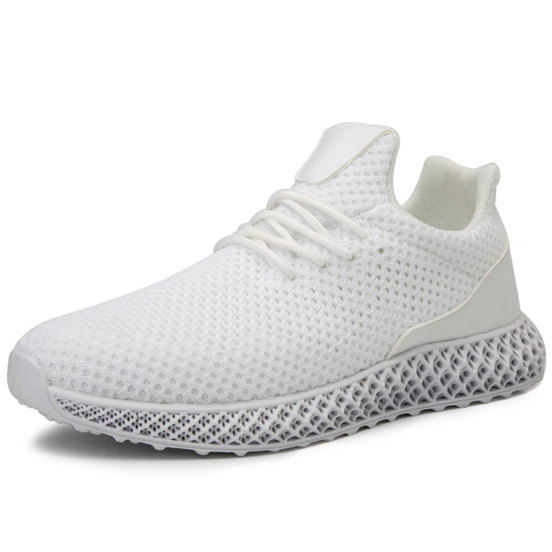 Белый Мужская Беговая спортивная обувь Flyknit дышащие Нескользящие мягкие мужские комфортные кроссовки для активного отдыха Удобная прогулочная обувь - Цвет: Белый