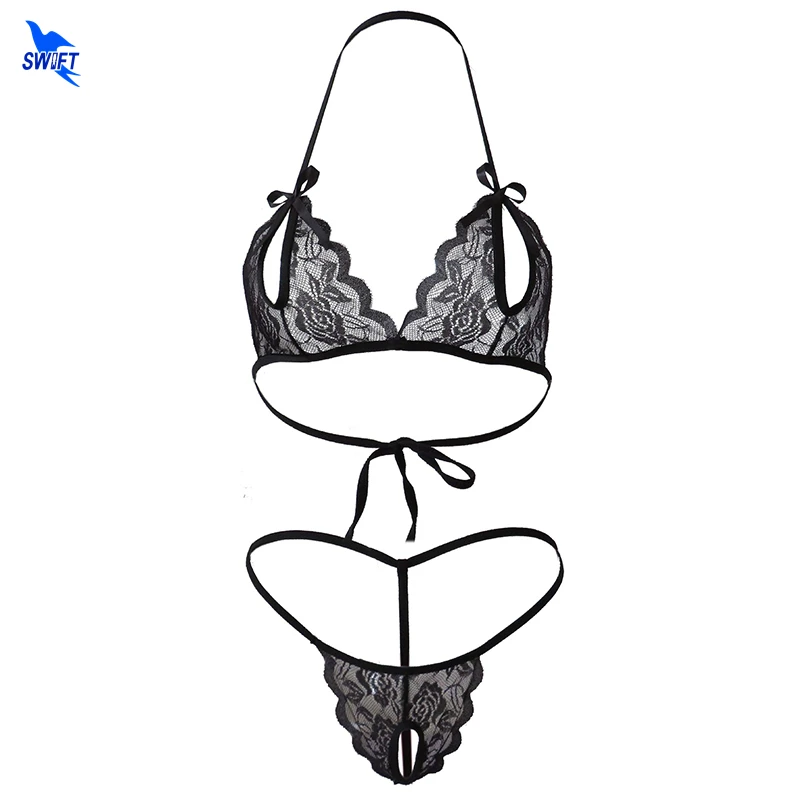 Пикантный прозрачный кружевной женское микро бикини набор открытый бюстгальтер