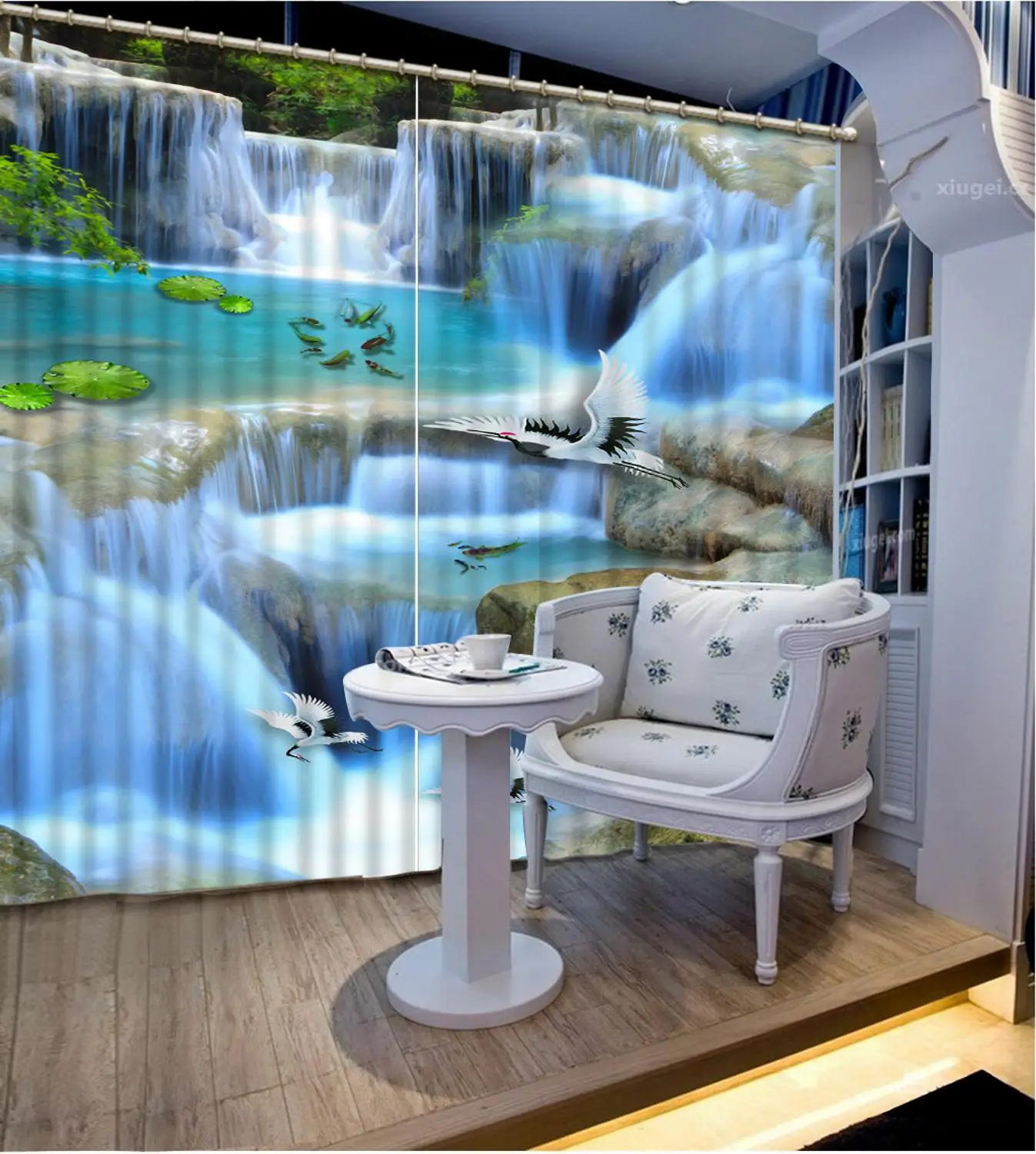 

modern 3d blackout window Customize Waterfall scenery curtains for living room bedroom curtains home decor