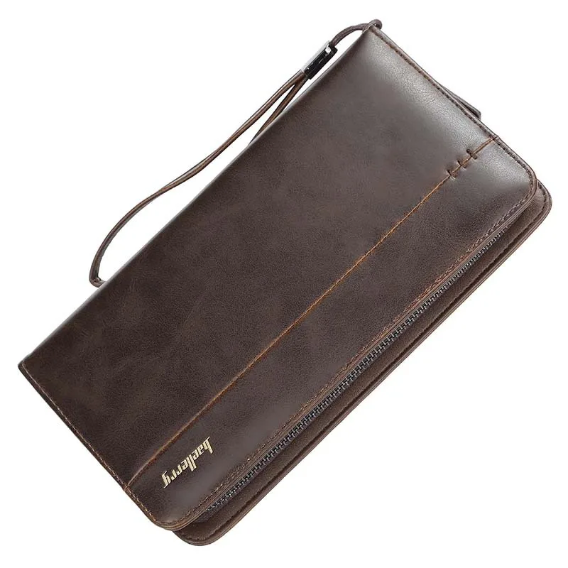 Baellerry Big Capacity Wristlet Clutch Wallets Men Leather Zipper Cell Phone Long Wallet Man Carteira Card Holder Male Purse NEW - Цвет: Coffee