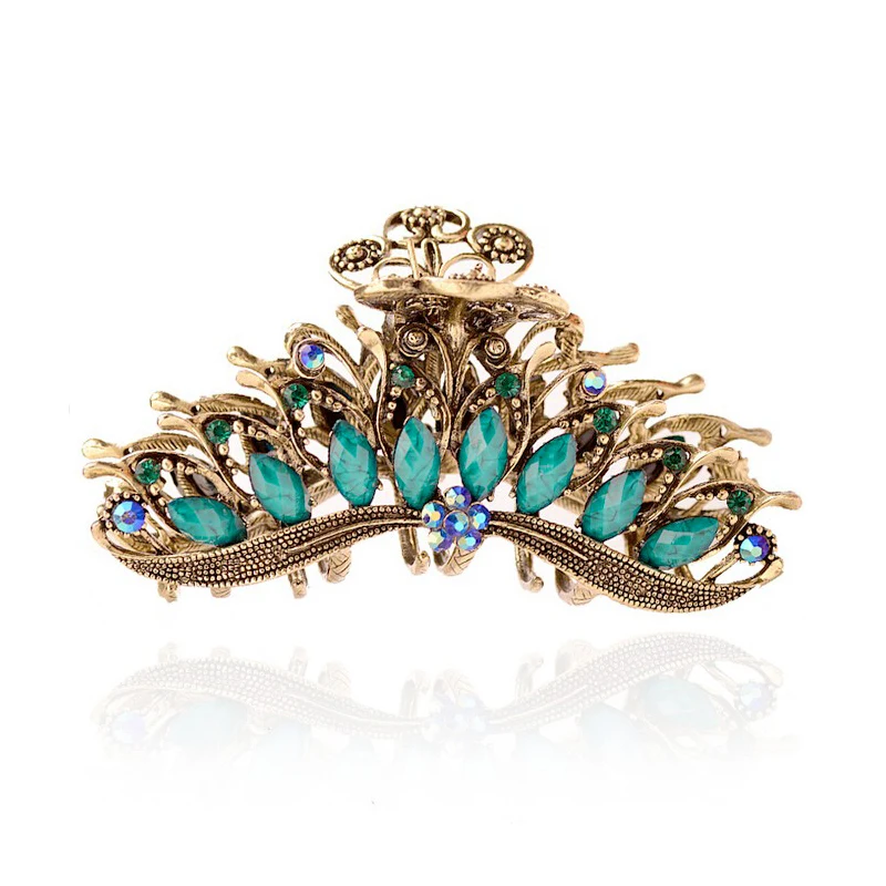 Morkopela Big Metal Hair Claw Crab Vintage Rhinestone Hair Clip Accessories Retro Flower Hair Claws For Women Banquest Jewelry - Окраска металла: blue